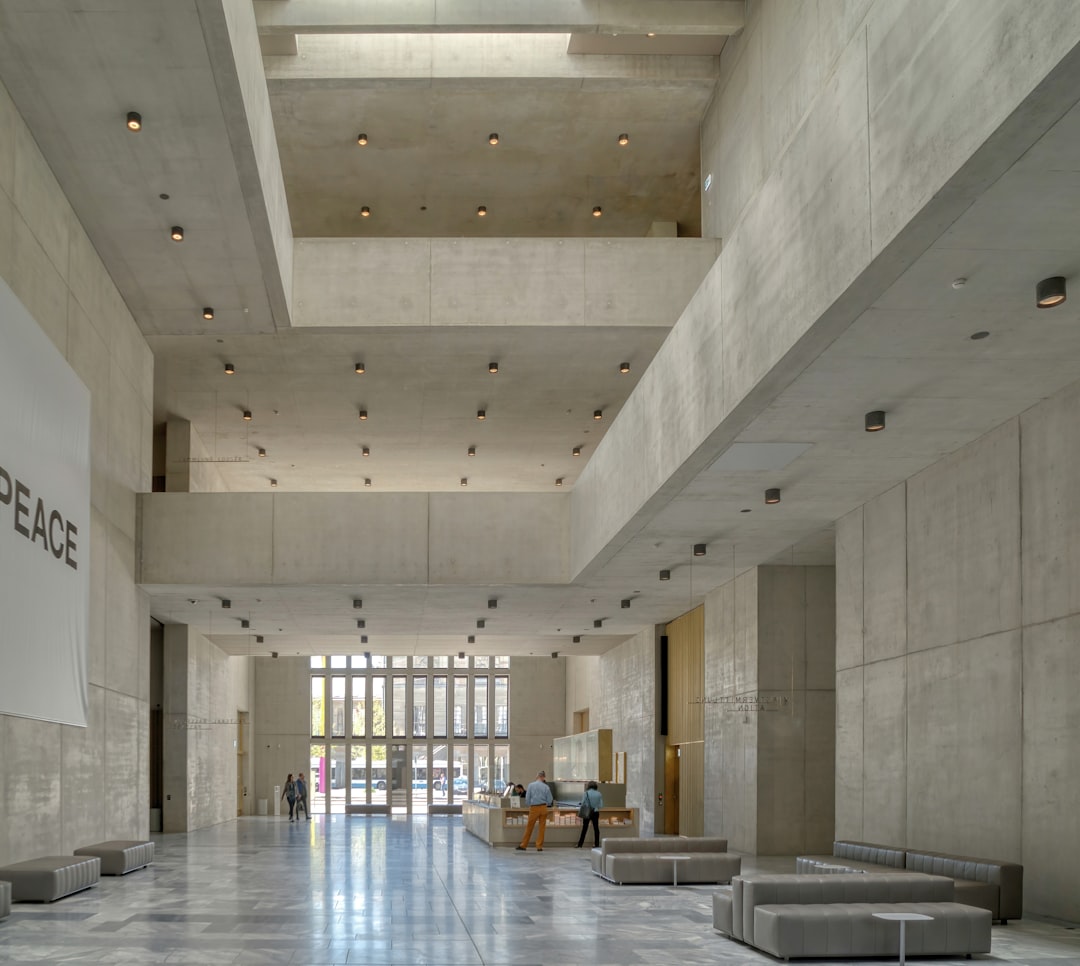 Exhibition hall interior with display stands
